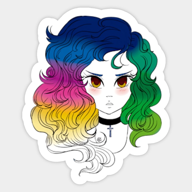 Hair Art - Rainbow Sticker by Pink Grape Arts